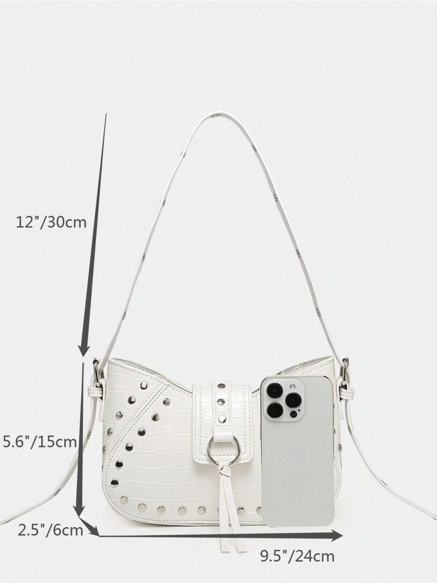 Small Shoulder Bag Crocodile Embossed Studded Decor