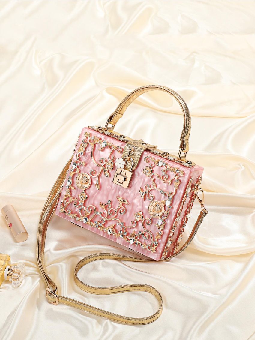 Mini Box Bag Flower Decor Twist Lock