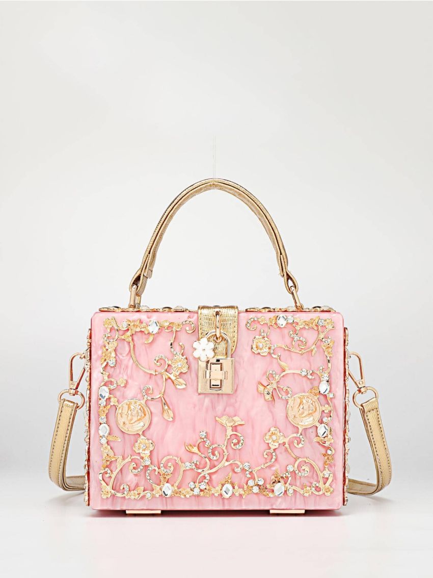 Mini Box Bag Flower Decor Twist Lock