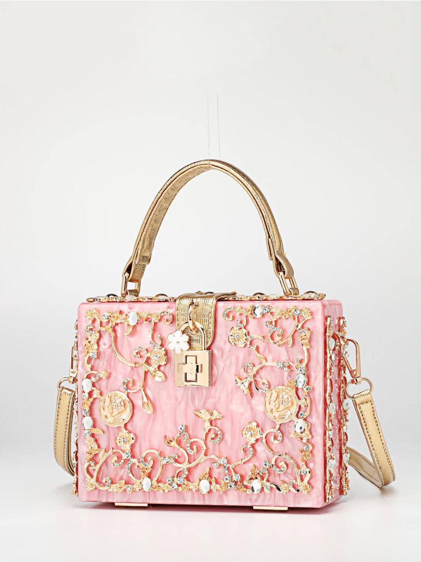 Mini Box Bag Flower Decor Twist Lock