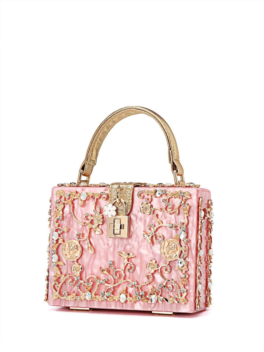 Mini Box Bag Flower Decor Twist Lock