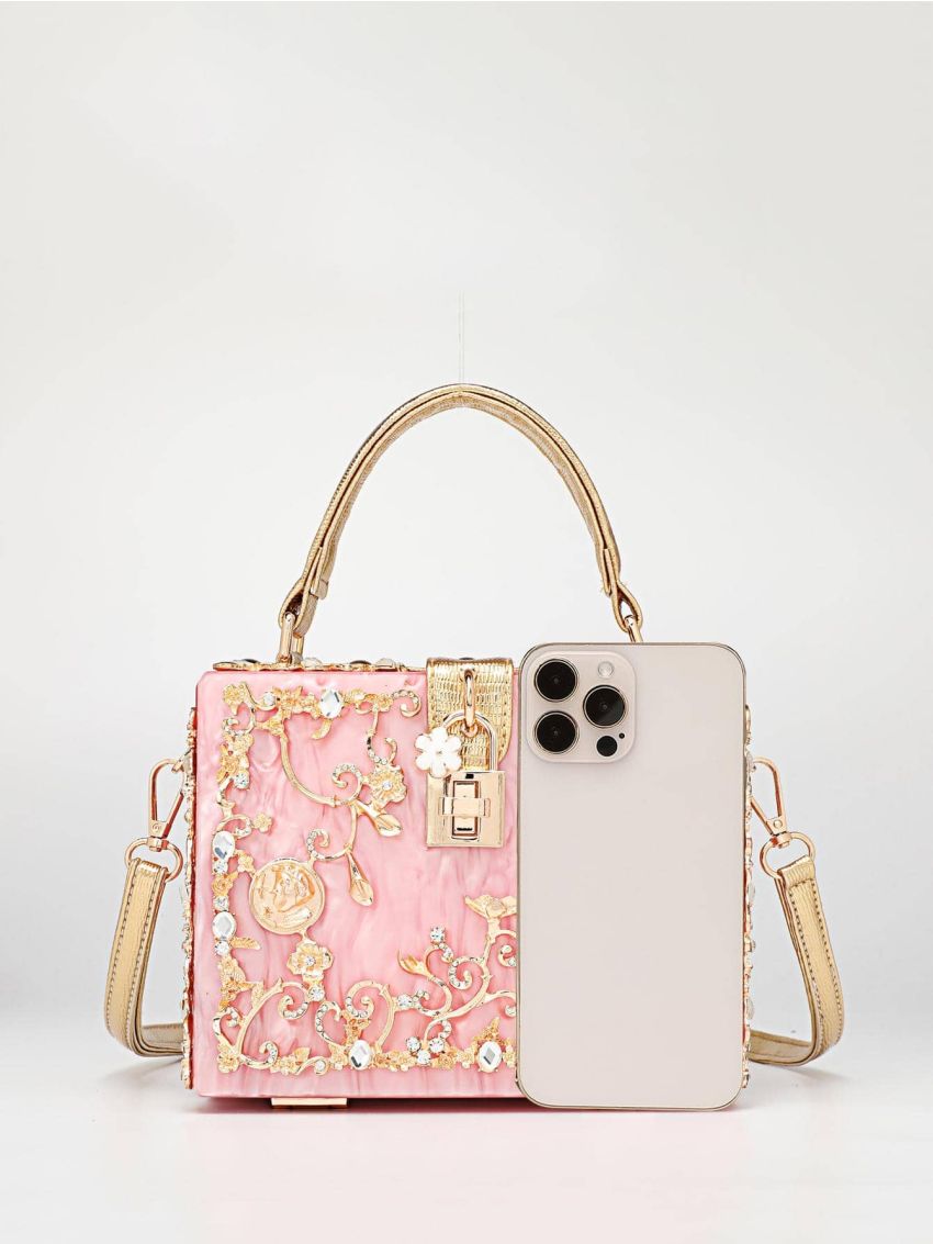 Mini Box Bag Flower Decor Twist Lock