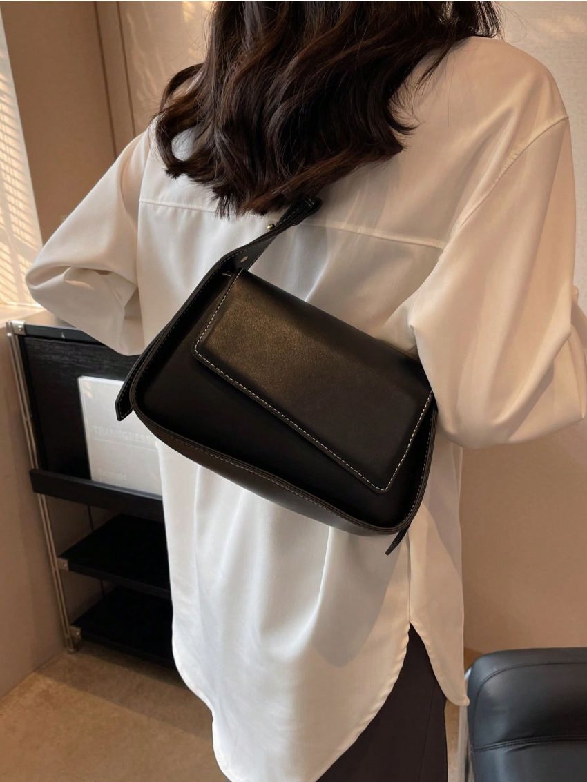 Small Shoulder Bag Solid Color Flap Design