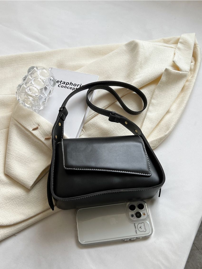 Small Shoulder Bag Solid Color Flap Design