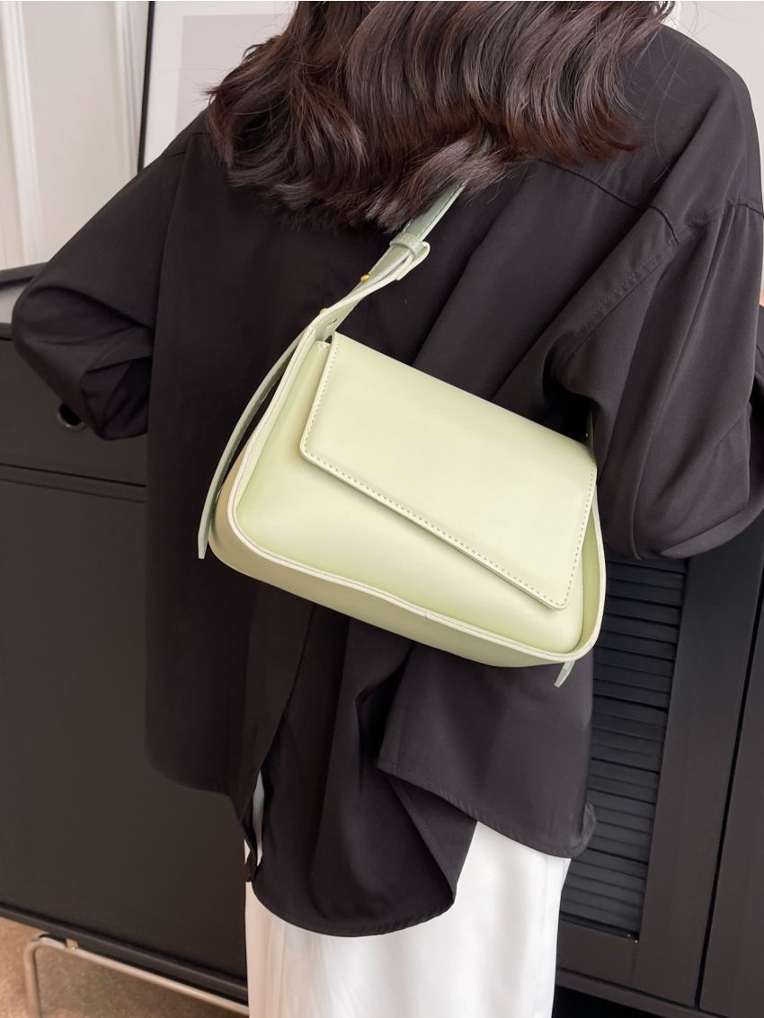 Small Shoulder Bag Solid Color Flap Design