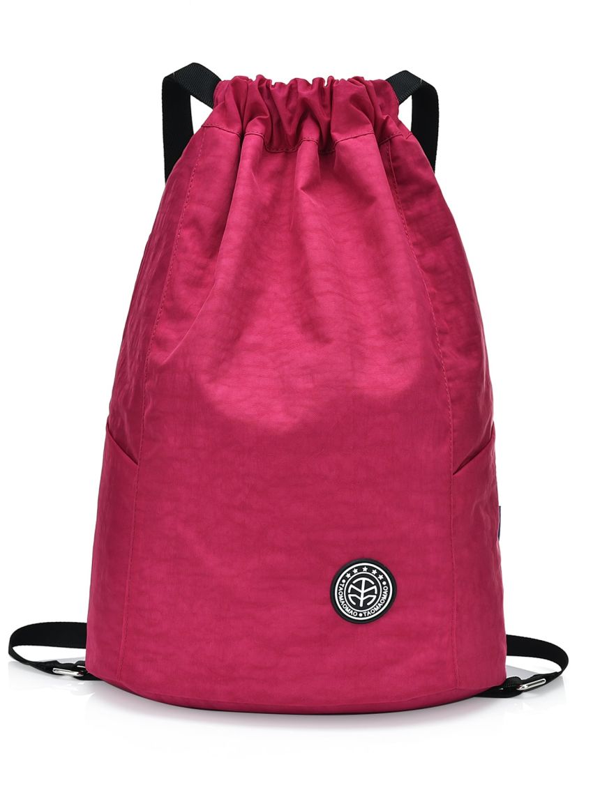 Medium Drawstring Backpack Letter Patch Decor