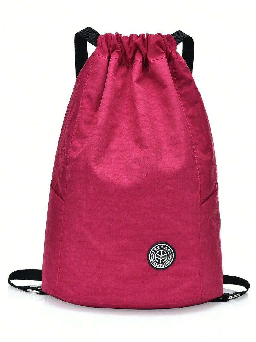 Medium Drawstring Backpack Letter Patch Decor