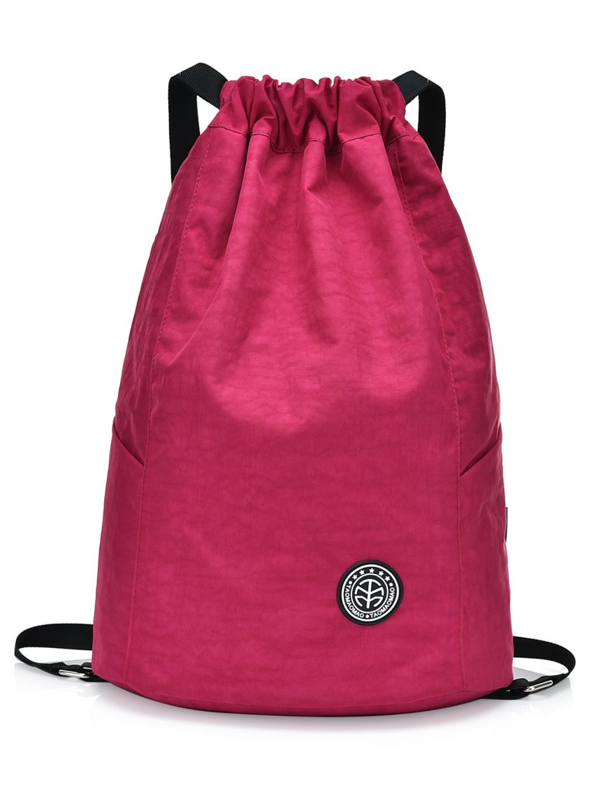 Medium Drawstring Backpack Letter Patch Decor