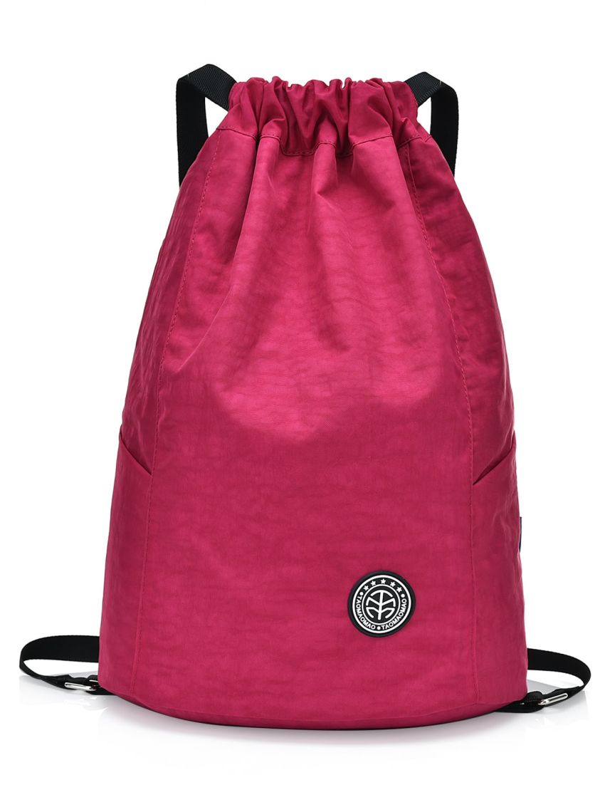 Medium Drawstring Backpack Letter Patch Decor