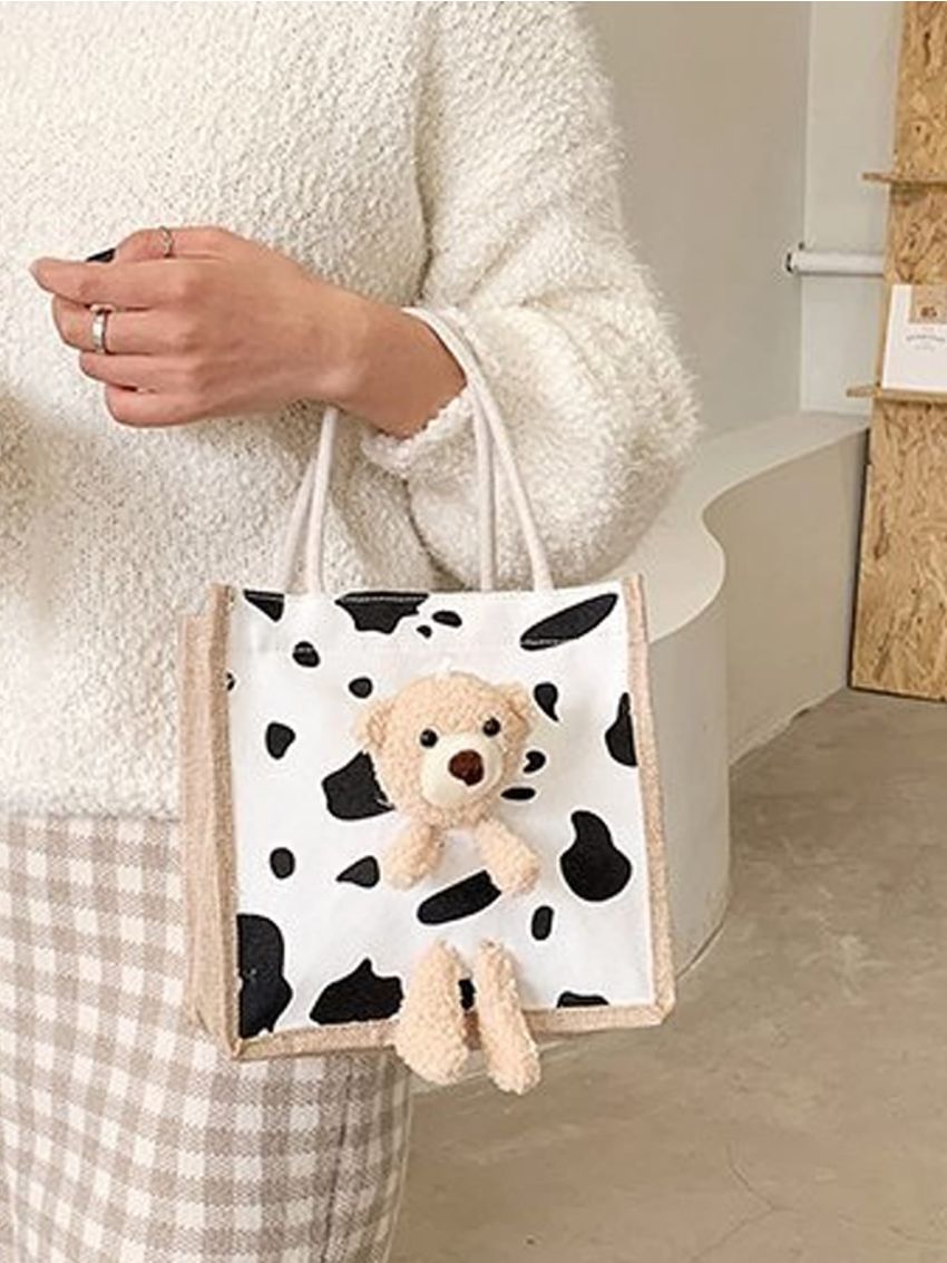 Cartoon Cute Bear Decor Handbag, Canvas Bag, Lunch Bag, Tote Bag