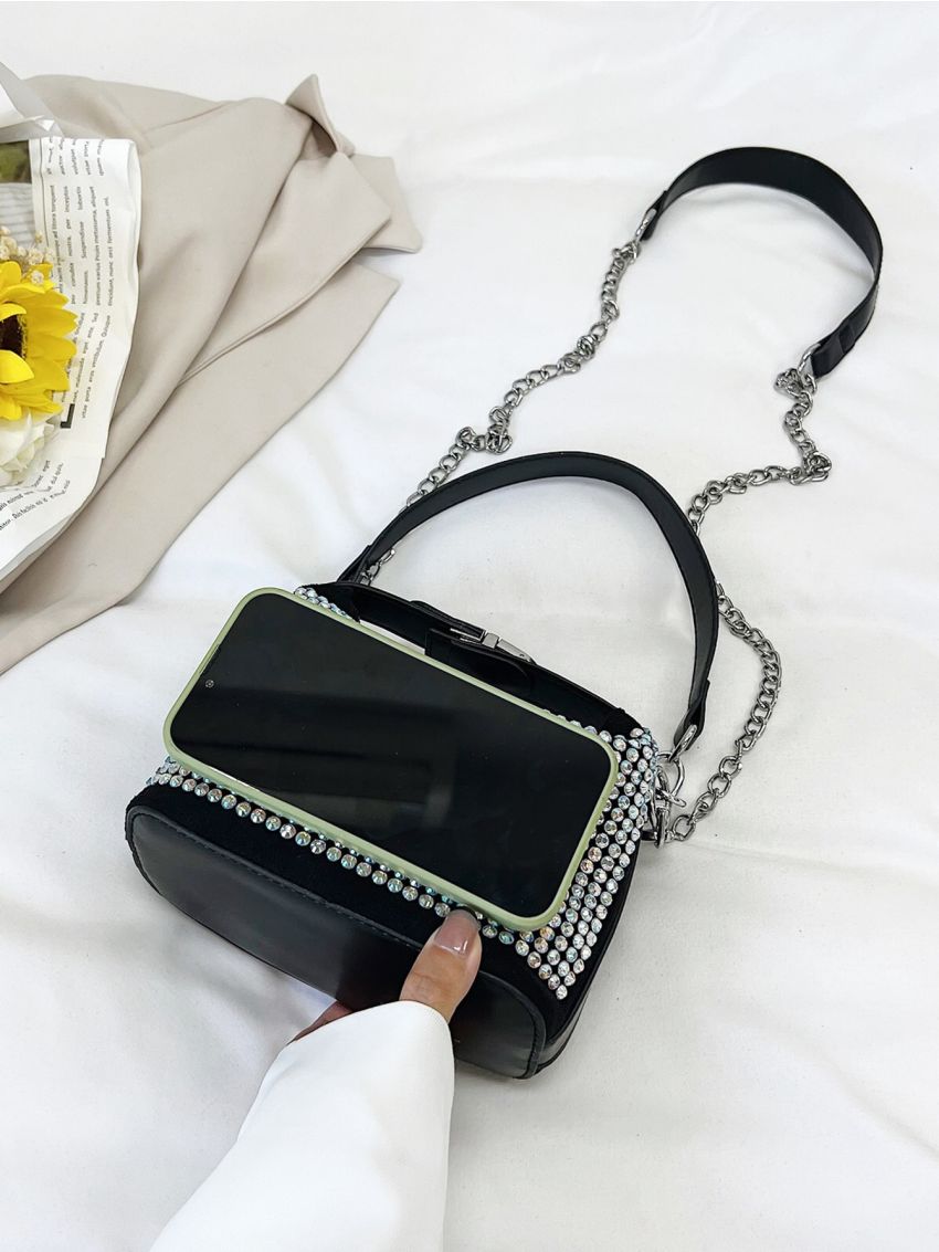 Mini Hobo Bag Rhinestone Decor Top Handle