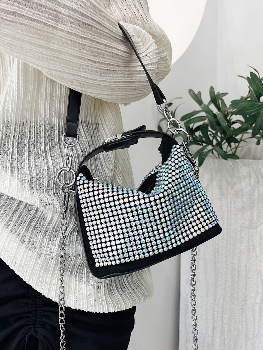 Mini Hobo Bag Rhinestone Decor Top Handle