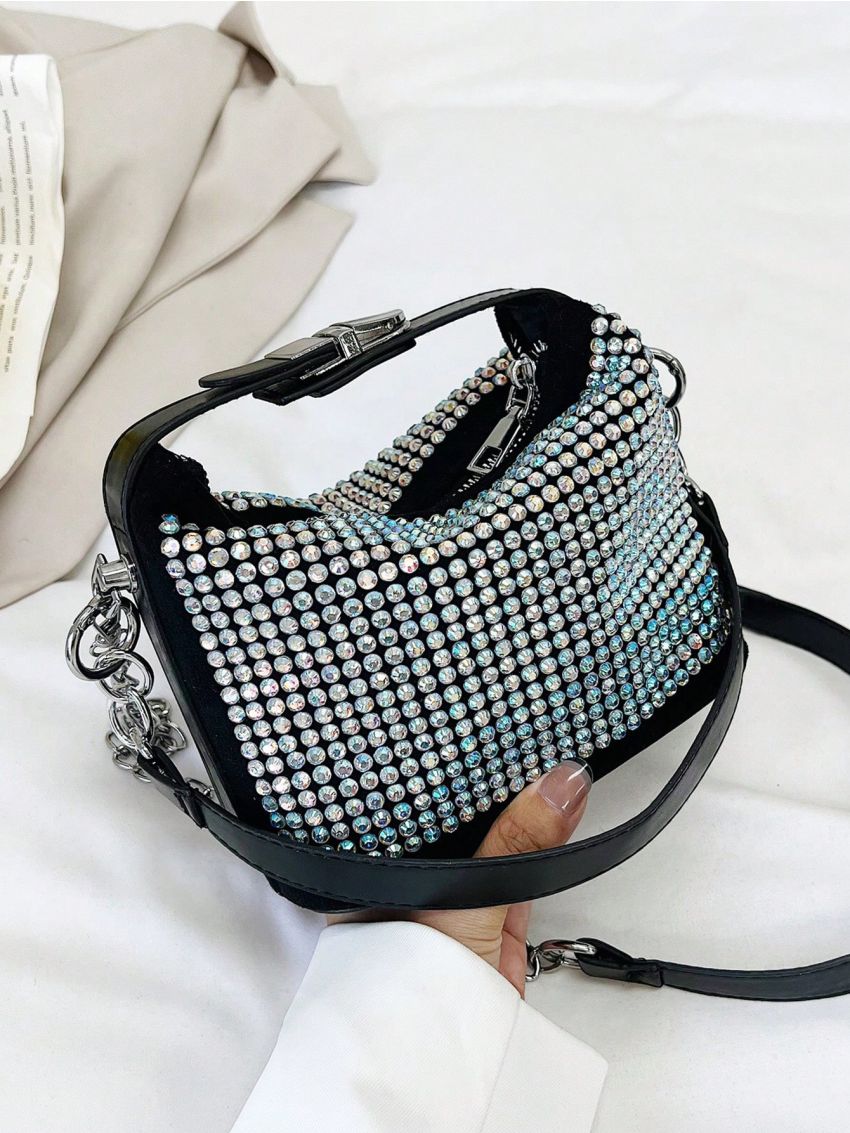 Mini Hobo Bag Rhinestone Decor Top Handle