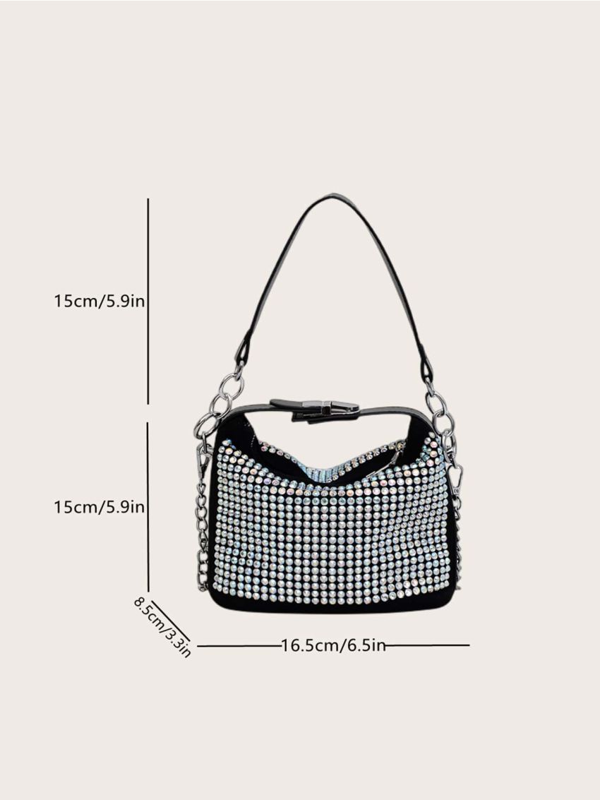 Mini Hobo Bag Rhinestone Decor Top Handle