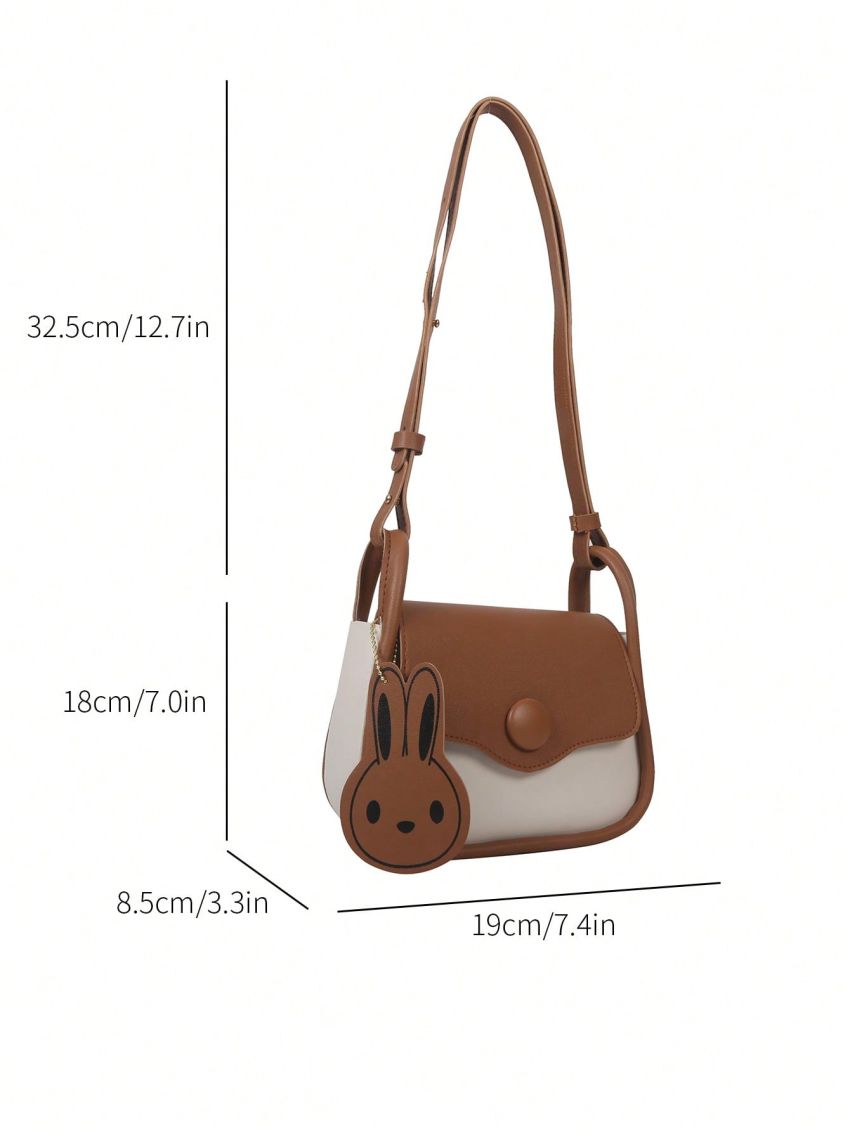 Mini Saddle Bag Colorblock Flap Design With Cartoon Charm