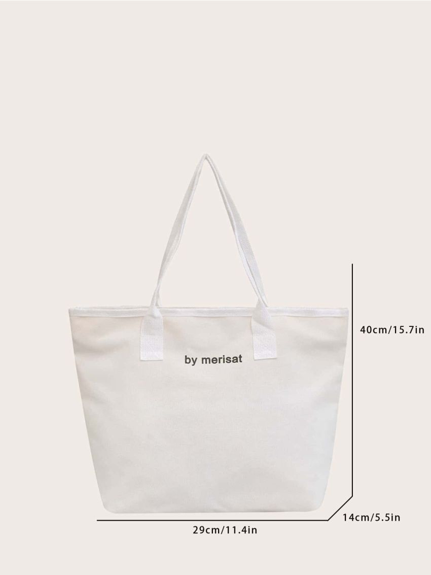 Large Capacity Shopper Bag Double Handle Letter Print For Daily Outing