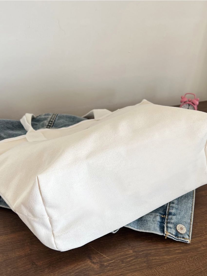 Large Capacity Shopper Bag Double Handle Letter Print For Daily Outing