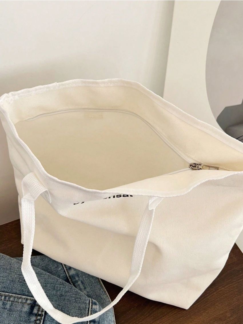 Large Capacity Shopper Bag Double Handle Letter Print For Daily Outing