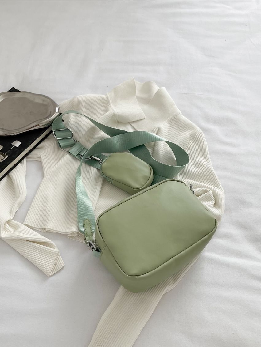 Quilted Square Bag Green Adjustable Strap With Coin Purse For Daily