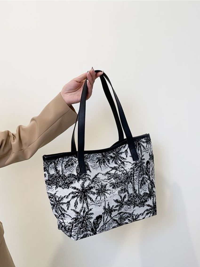 Small Shoulder Tote Bag Colorblock Double Handle For Daily