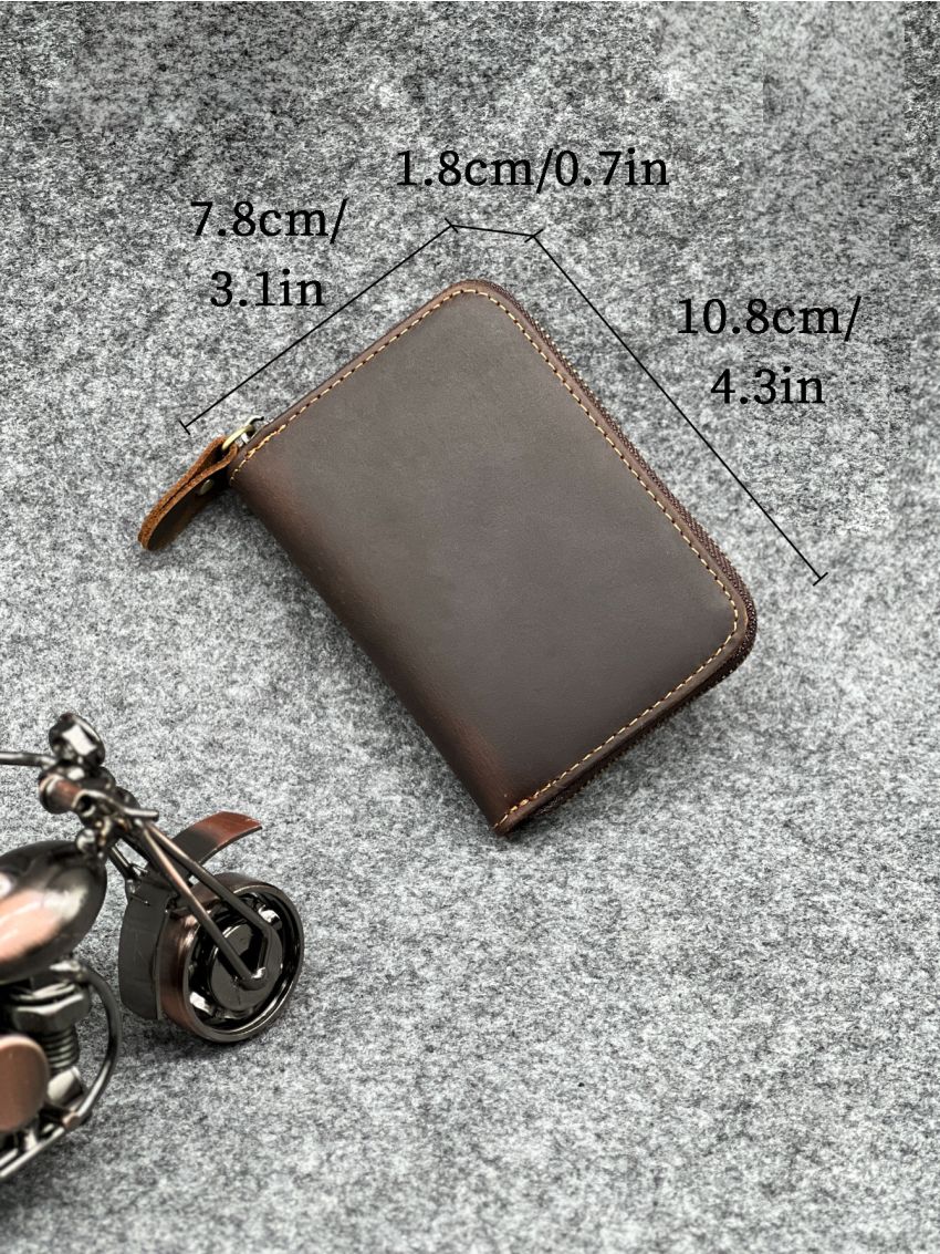 Brown Minimalist Multiple Card Slots Genuine Leather Zipper Around For Daily