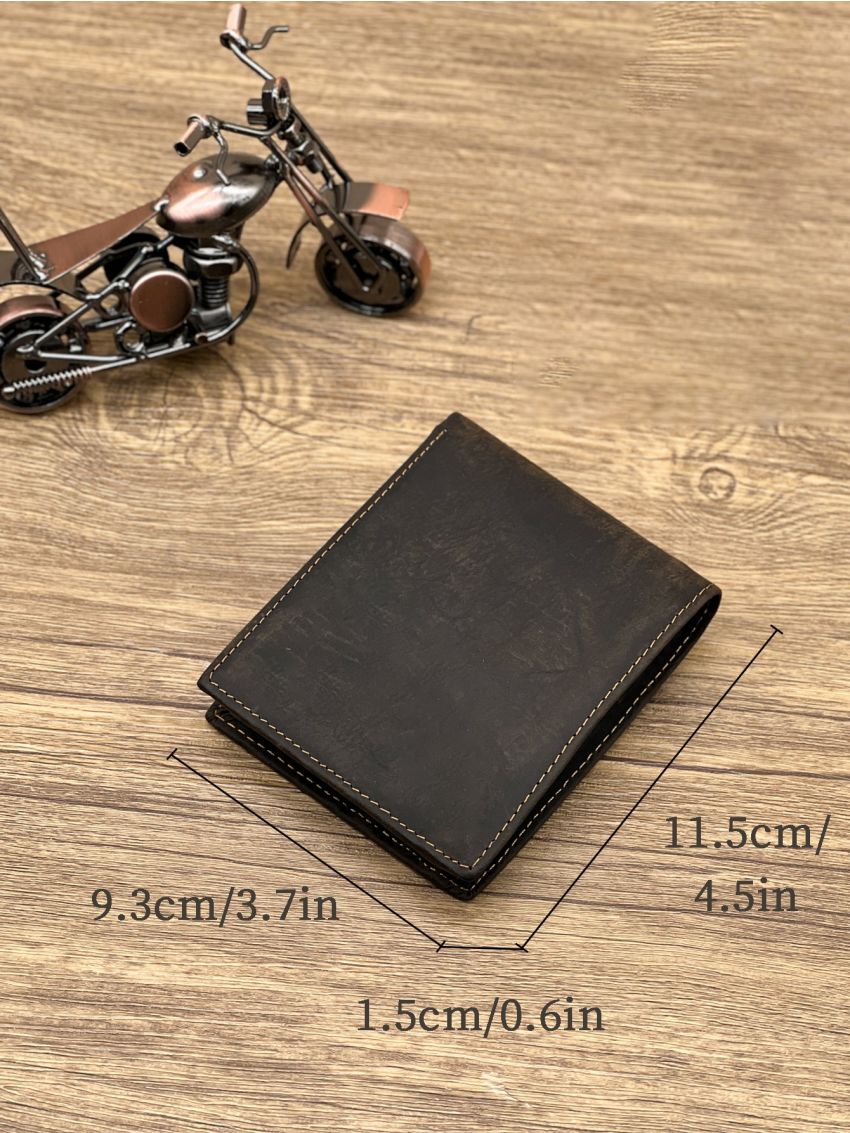 Stitch Detail Small Wallet Black Genuine Leather Credit Card Holder For Daily