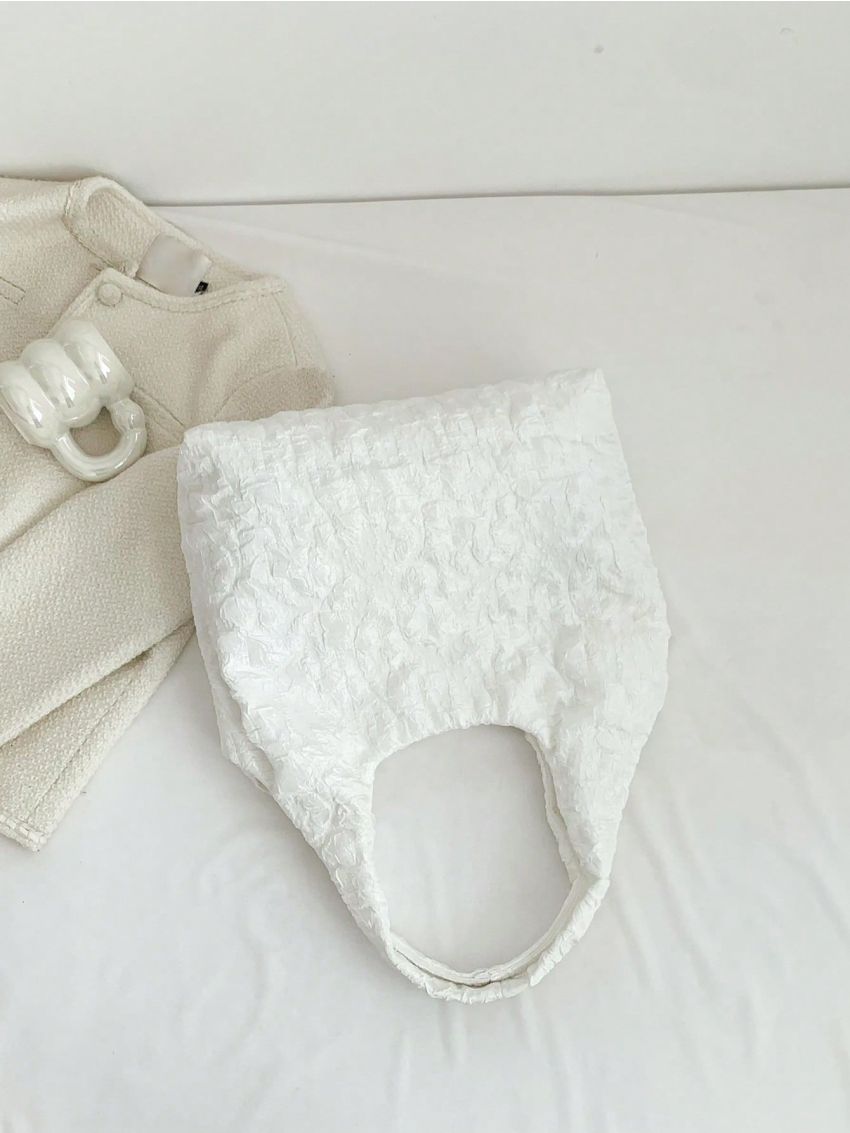 White Shoulder Tote Bag Ruched Detail Double Handle For Daily