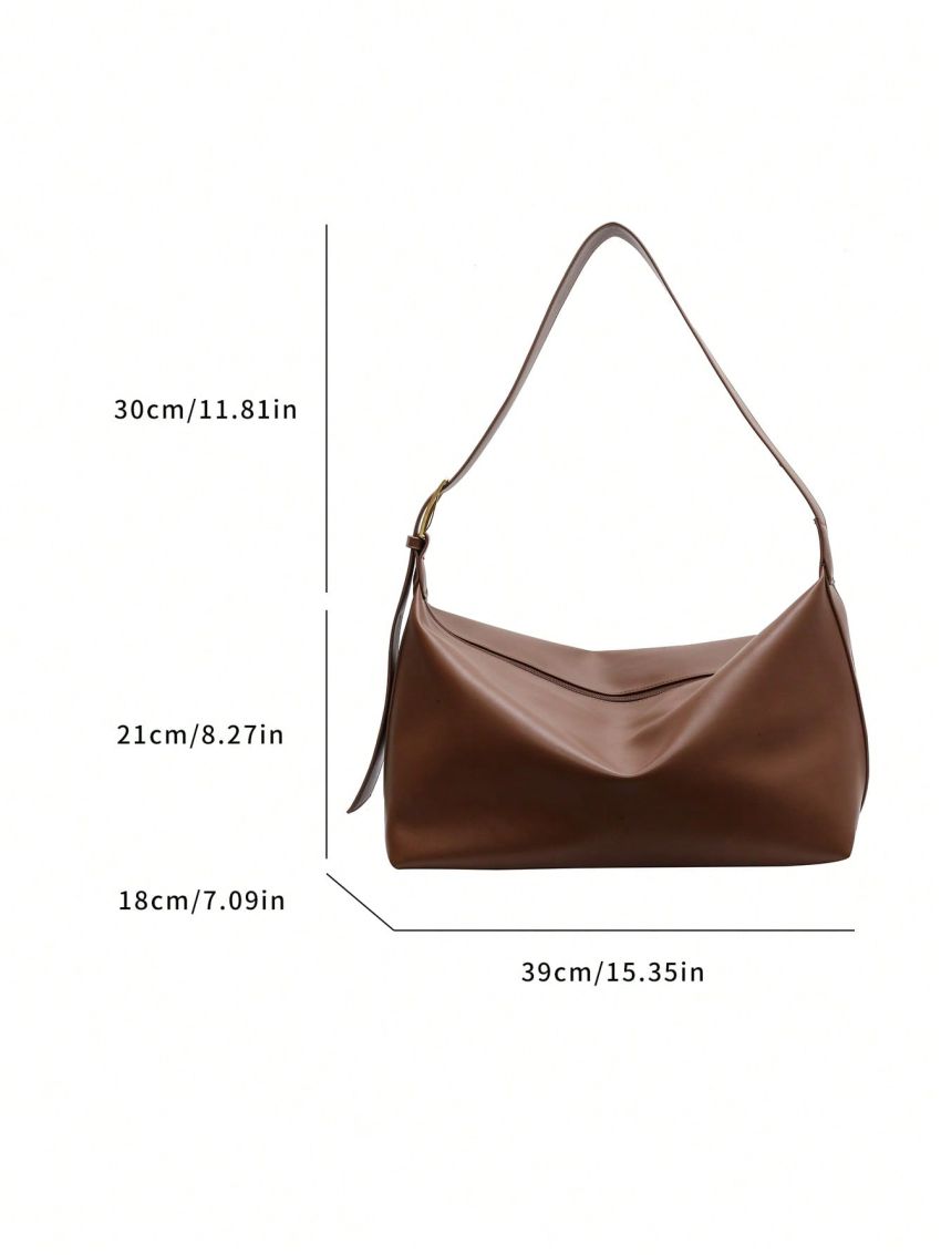 Large Capacity Hobo Bag Minimalist Brown PU