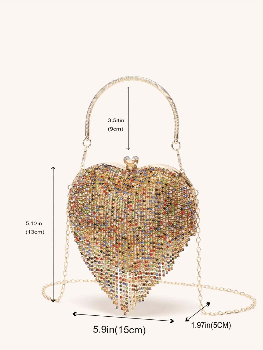 Mini Novelty Bag Glamorous Rhinestone Tassel Decor Heart Design Chain For Party