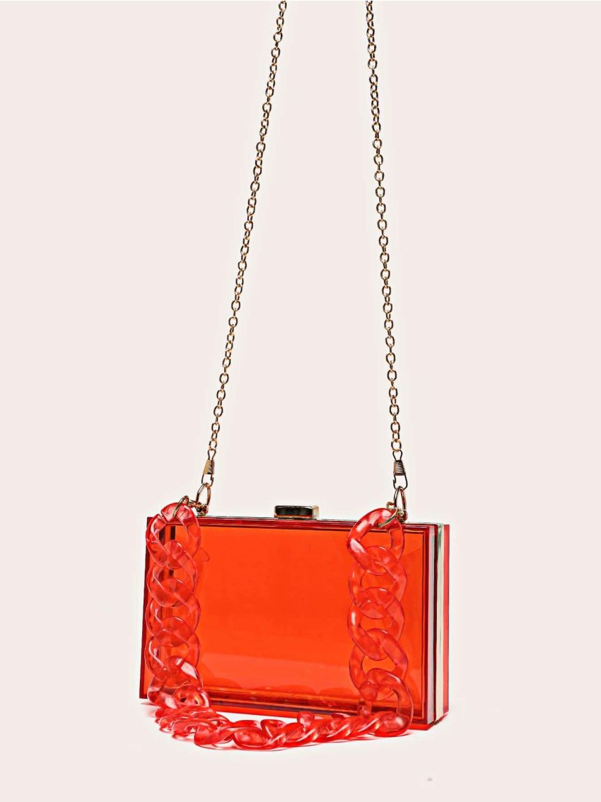 Mini Box Bag Funky Neon-red Transparent Chain