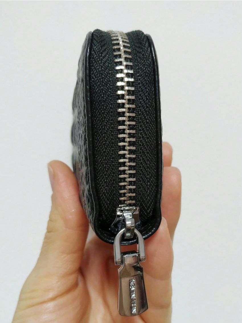 Crocodile Embossed Multiple Card Slots Black Genuine Leather Zipper Around For Daily