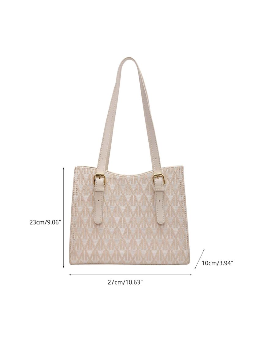 Letter Graphic Square Bag Elegant Buckle Decor Polyester