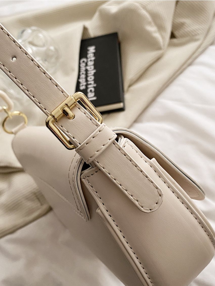 Letter Embossed Baguette Bag Flap PU