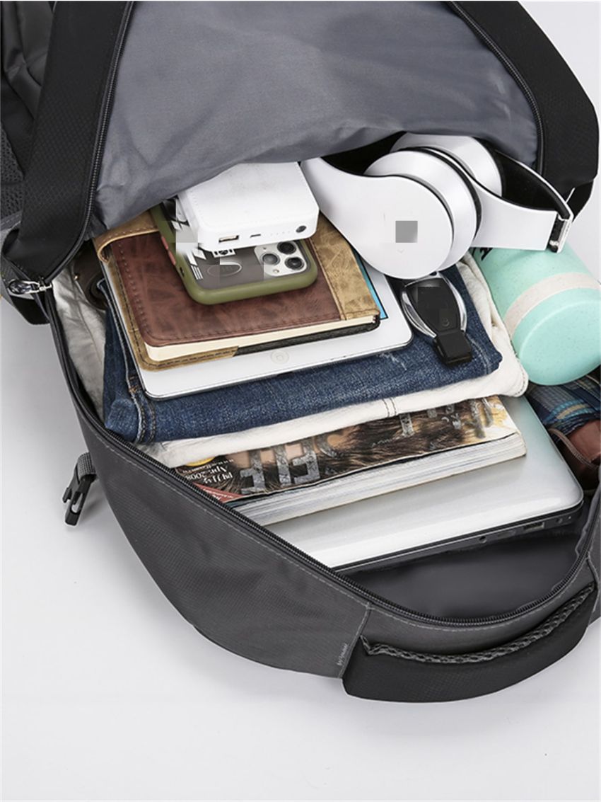 Nylon Travel Backpack Mountain & Letter Graphic Waterproof Camping Bag