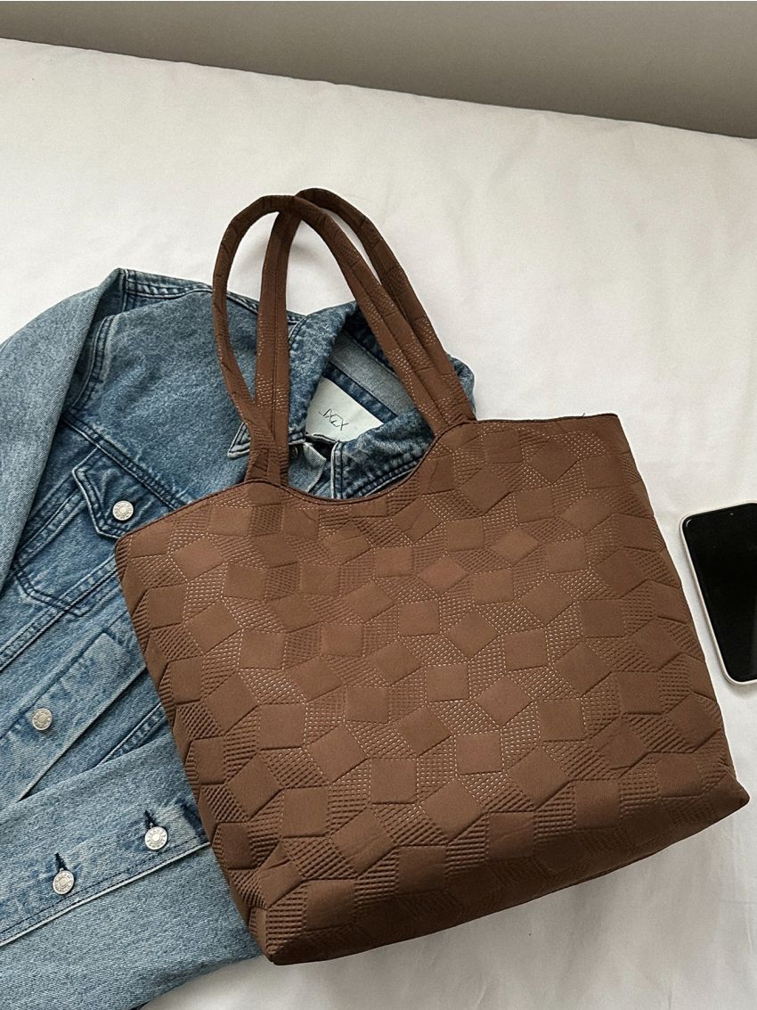Geometric Embossed Shopper Bag Large Capacity