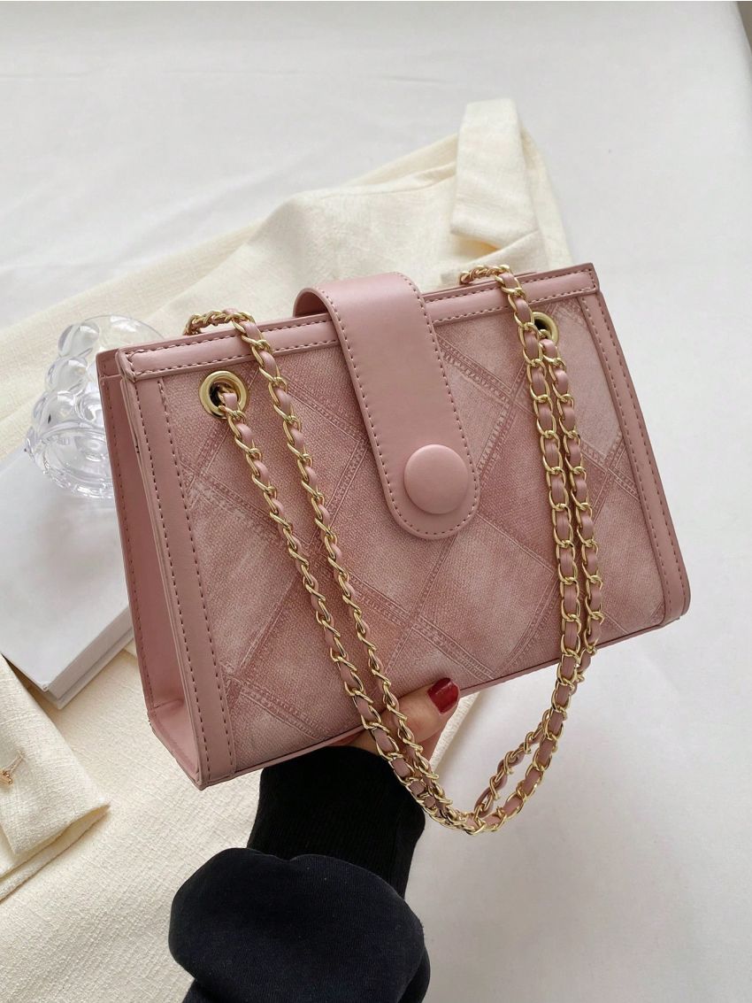 Graphic Square Bag Chain PU