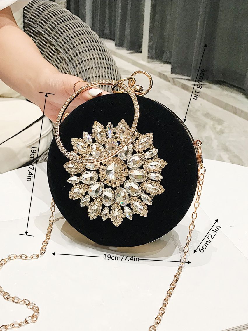 Mini Circle Bag Glamorous Rhinestone Decor Chain For Party