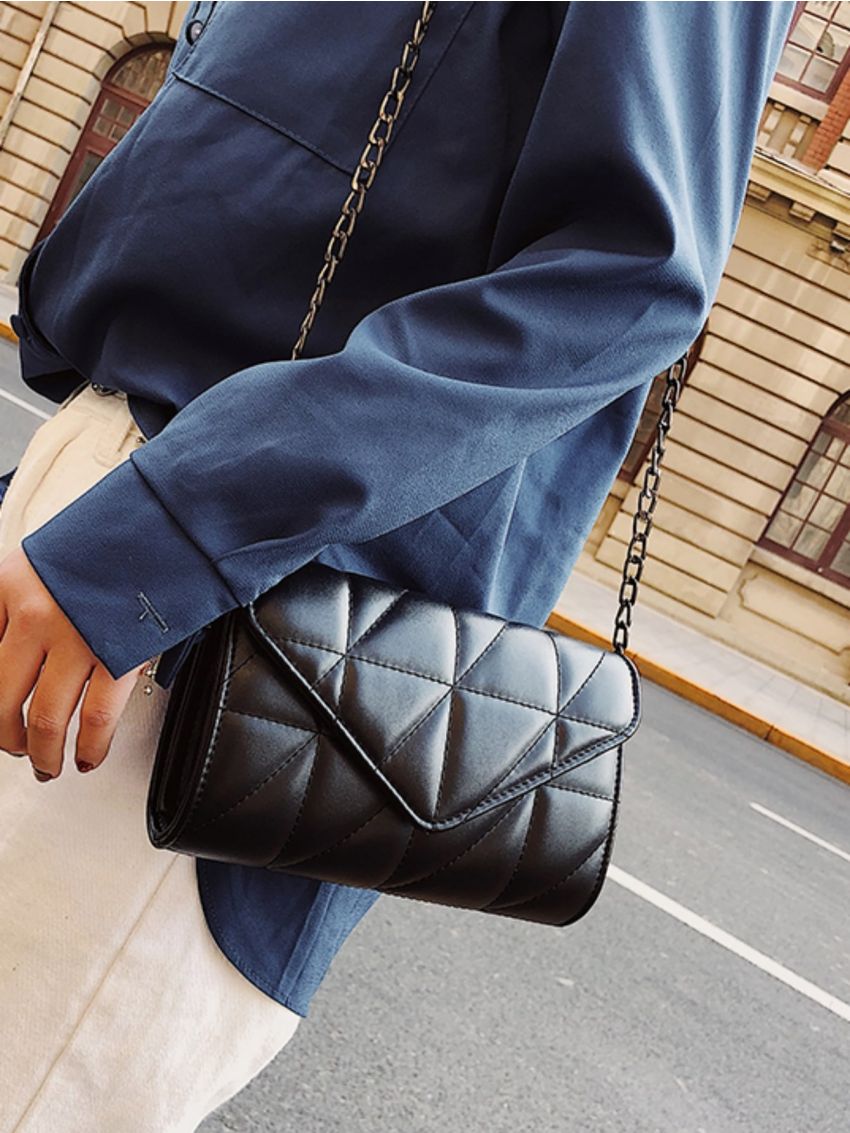Mini Square Bag Quilted Detail Chain Flap PU