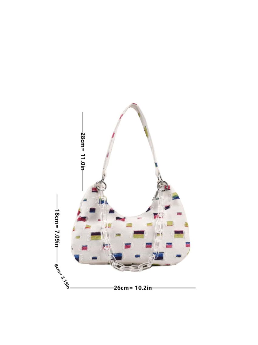 Polyester Hobo Bag Patch & Chain Decor Zipper