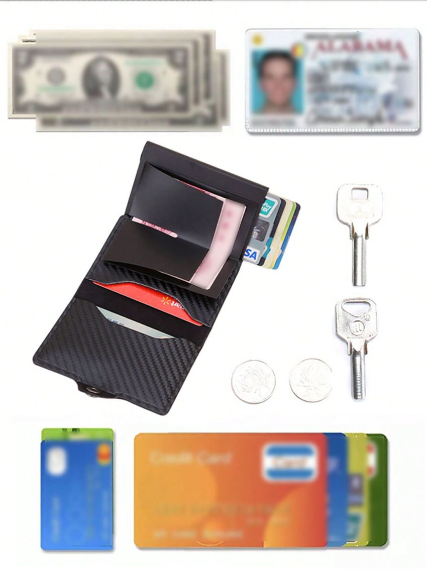 PU Card Holder RFID Black Braided Detail