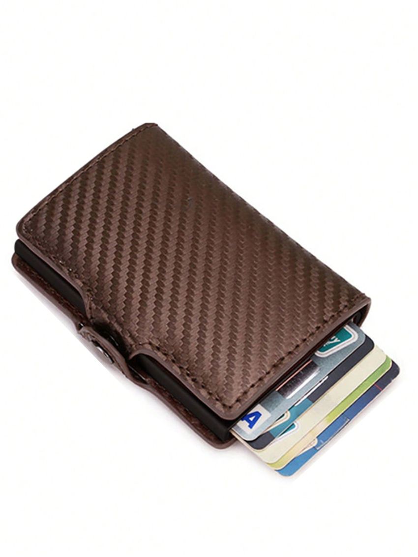 PU Card Holder RFID Brown Braided Detail