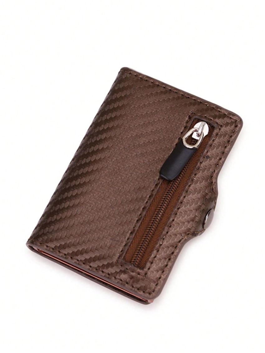 PU Card Holder RFID Brown Braided Detail
