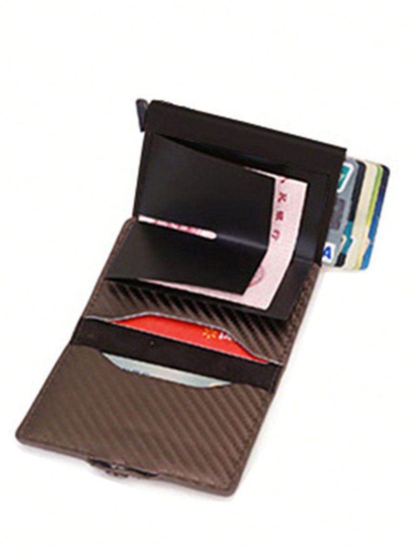 PU Card Holder RFID Brown Braided Detail
