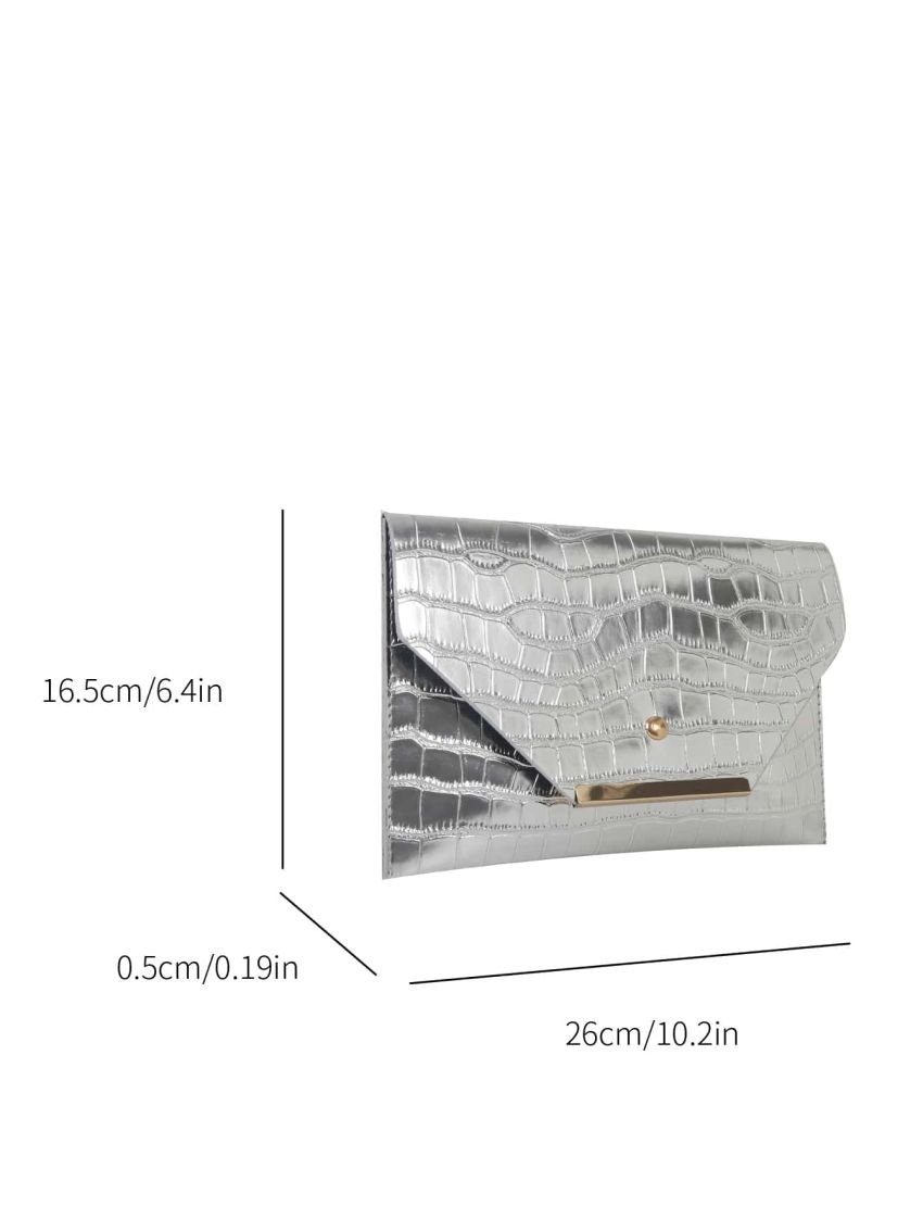 Crocodile Embossed Envelope Bag Funky Metallic Flap PU