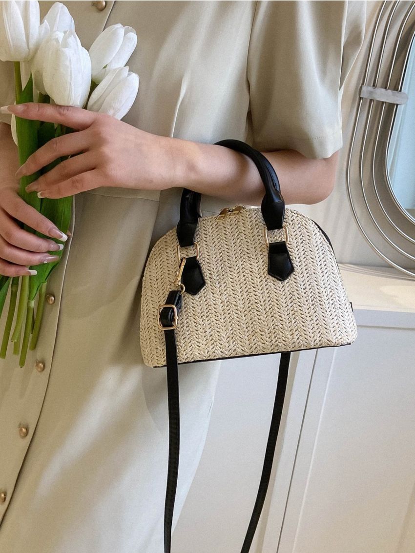 Zipper Straw Bag Double Handle