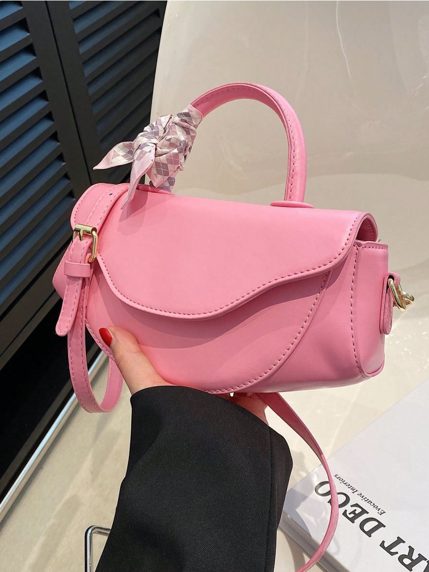 Medium Saddle Bag Pink Flap Twilly Scarf Decor For Daily