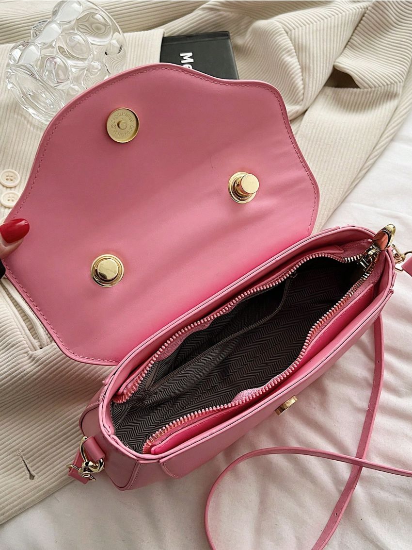 Medium Saddle Bag Pink Flap Twilly Scarf Decor For Daily