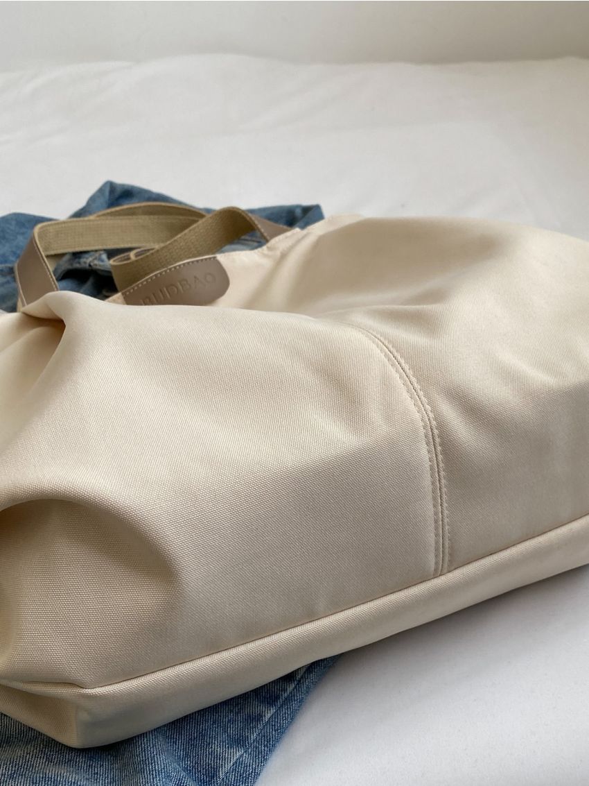 Black Shopper Bag Letter Patch Decor Double Handle