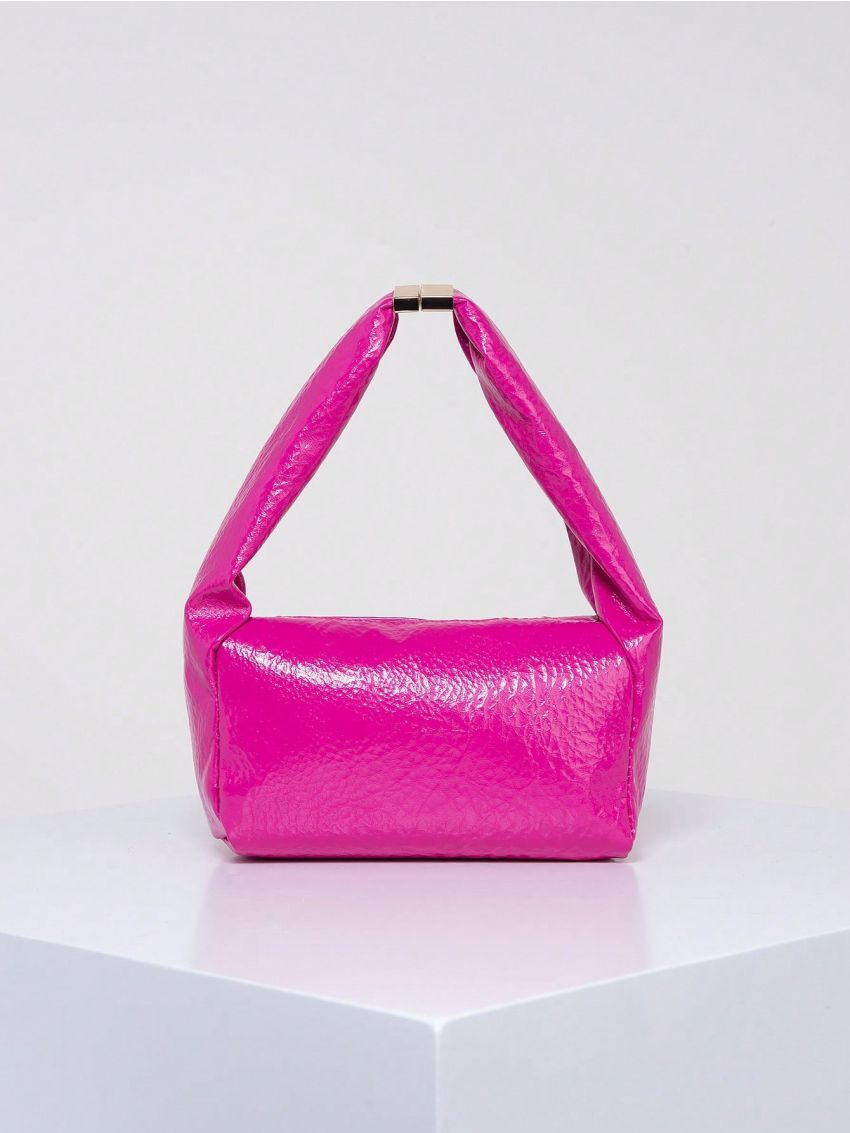 PU Square Bag Zipper Embossed Detail Top-Handle