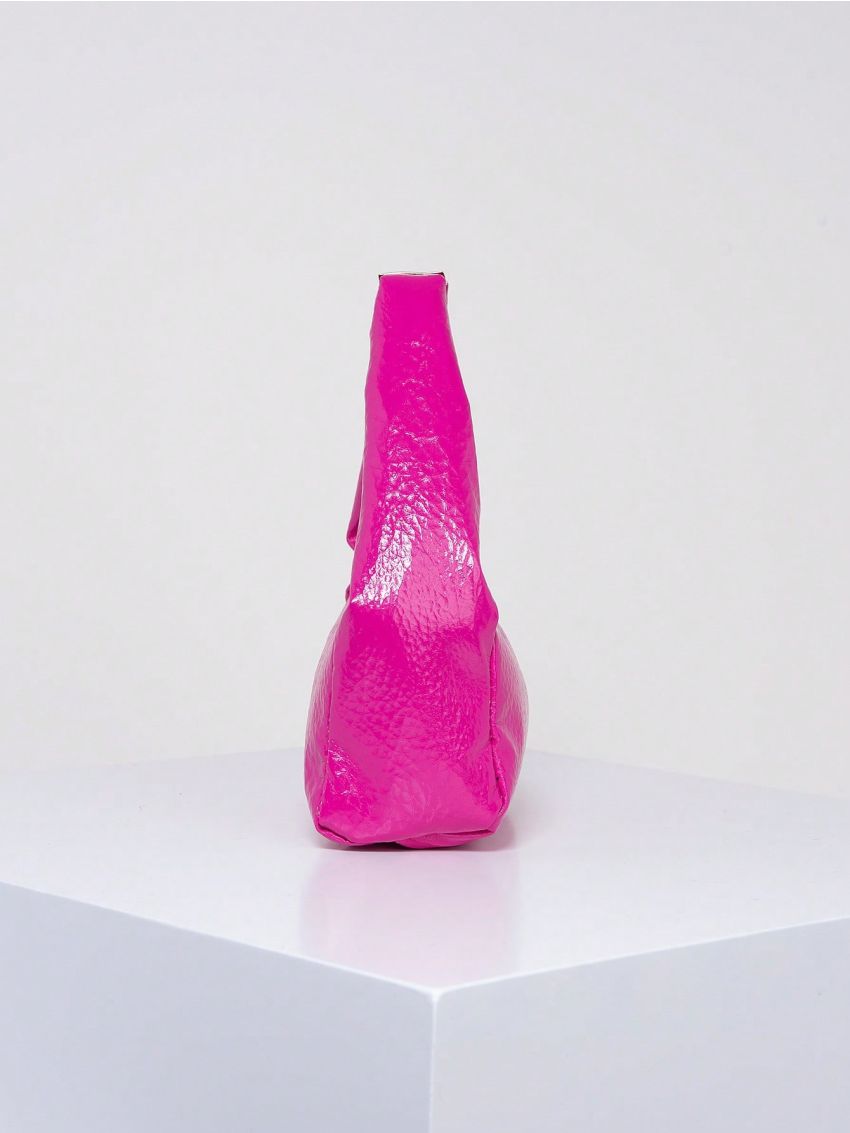 PU Square Bag Zipper Embossed Detail Top-Handle